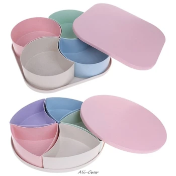 

Wheat Straw Snack Plate Candy Box Fruit Tray Creative 4 Grid Compartments With Lid Party Serving
