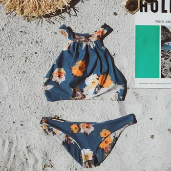 

2019 Hot New Printed Bikini Set Two Pieces Split Swimsuit Hanging Neck Push Ups Bra Swimwear Women Swim Beachwear A2336YPC