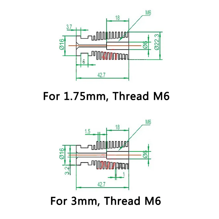 V6 радиатора короткие радиатора Алюминий M6 для V6 3D-принтеры Hotend экструдер 1,75 мм 3 мм