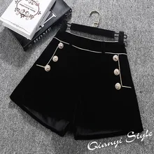 Высокое качество; сезон осень-зима; бархатные шорты; женские элегантные шорты с высокой талией и широкими штанинами; женские офисные Ботинки; шорты с пуговицами