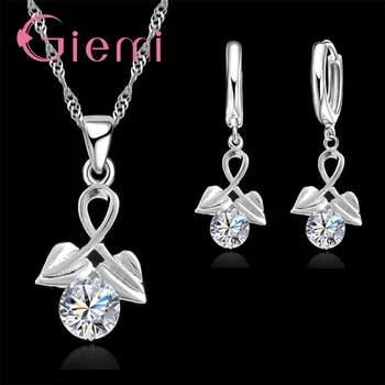 

Trendy Solid 925 Sterling Silver Shinning Round Shape Design Cubic Zirconia Necklace Pendant Earrings Jewelry Sets For Women