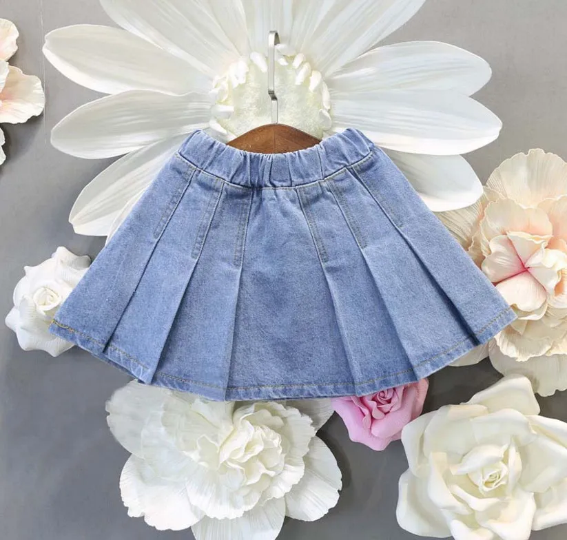 Cute Baby Girls Casual Denim Skirts Girl Fashion Mini Pleated Skirt