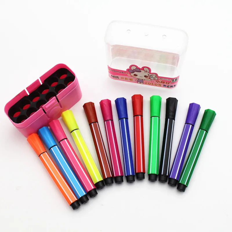 12 Warna Kawaii Pena Cat Air Bisa Dicuci Coretan Mini Marker Pulpen