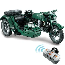 العسكرية RC دراجة نارية اللبنات صالح Legoing تكنيك WW2 Autocycle الجيش مركبة الطوب اللعب هدايا للأطفال الفتيان الاطفال