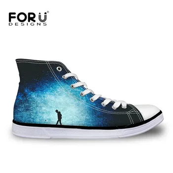 

FORUDESIGNS Spring Lace-up Women Vulcanize Shoes 3D Galaxy Printed Women High Top Flats Canvas Casual Shoes Woman Female Shoes