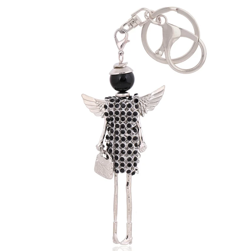 

trendy crystal keychains women handbag key chain ring angel wings rhinestone keyrings charm car bag pendant accessories jewelry