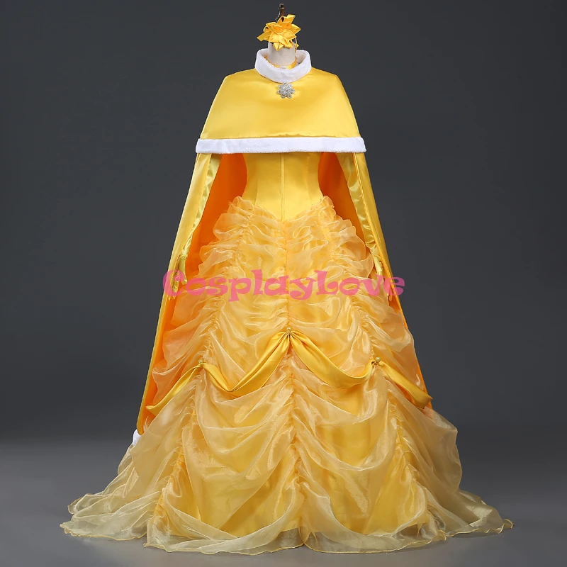 CosplayLove Beauty and The Beast Cosplay Custom-made Belle Cosplay Dress Yellow Adult Kid Princess Cosplay Costume With Cloak (6)
