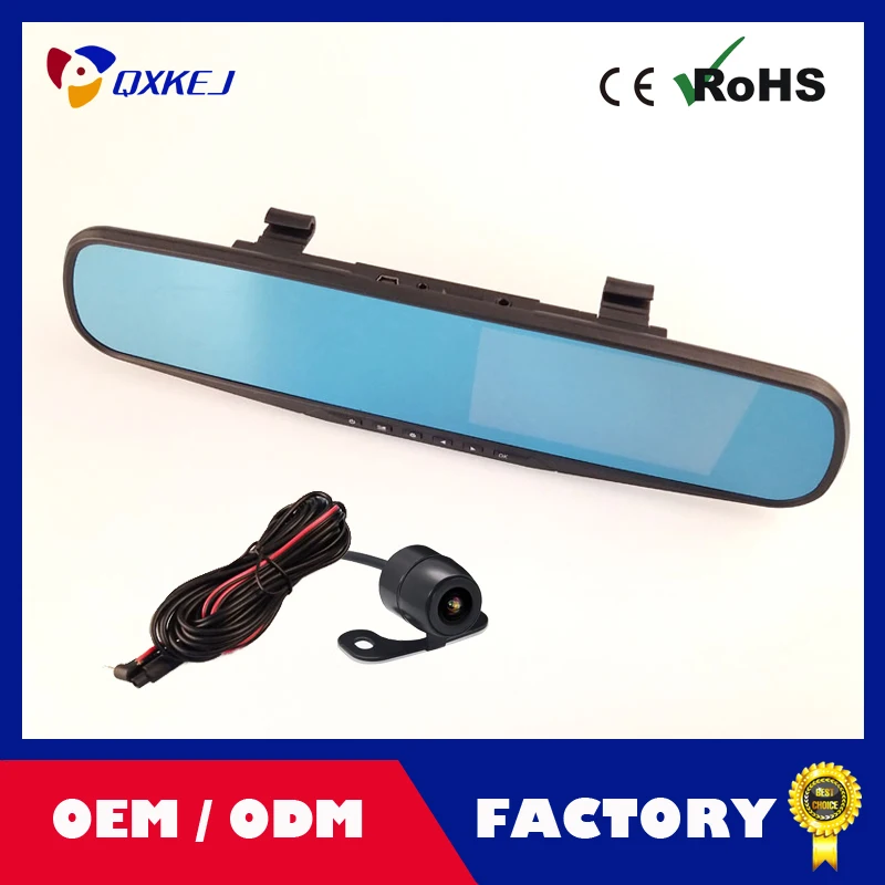 

Trainshow New Tachograph HD 4.3" LCD Dual Lens Video Dash Cam Recorder Car Camera DVR 3 In 1 Rearview Mirror Front Car Dvrs