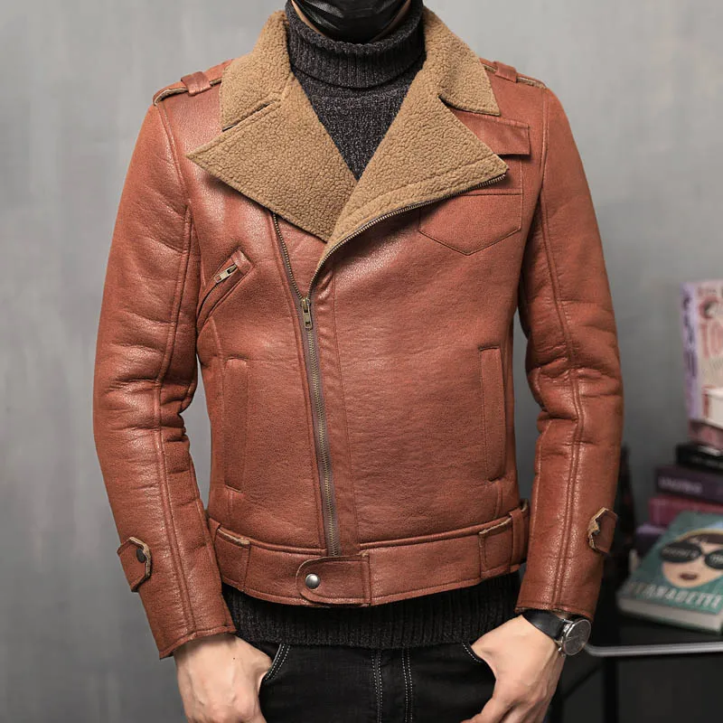 Зимние Модные молния для мужчин кожаные куртки куртка классический мотоцикл велосипед толстые теплые коричневые пальто 4XL 5XL