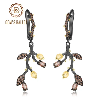 

GEM'S BALLET 0.92Ct Natural Smoky Quartz Earrings 925 Sterling Silver Handmade Statement Tree Drop Earrings for Women Bijoux