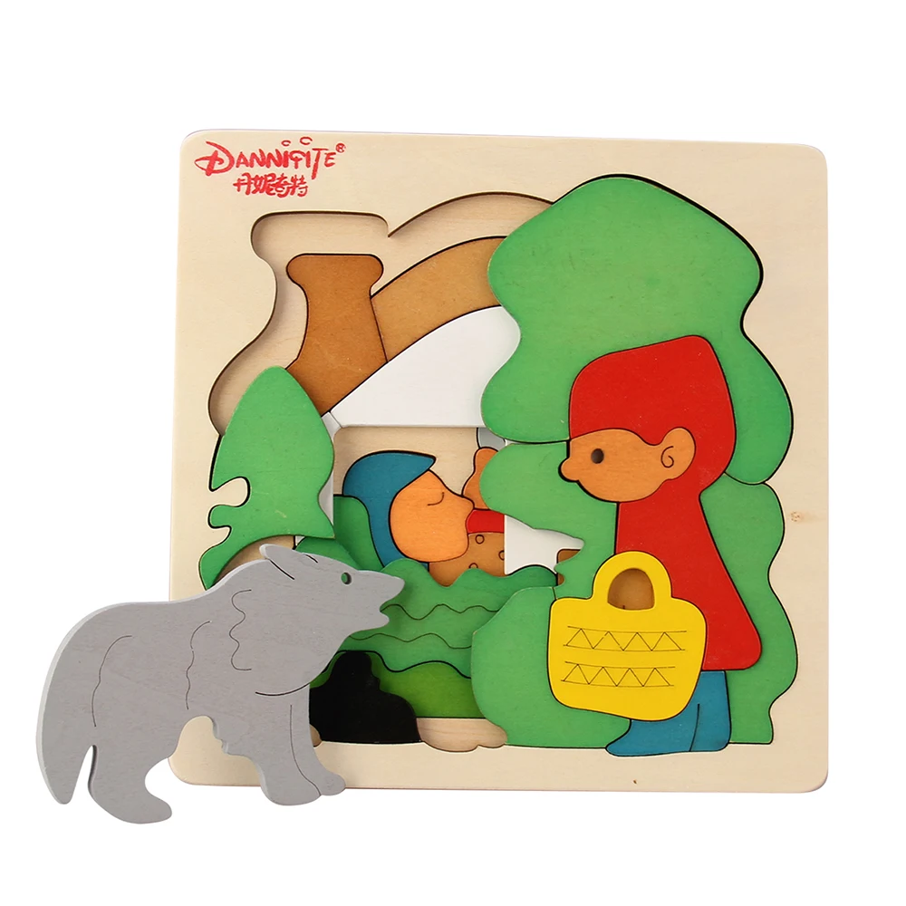 1 Piece Wooden Cartoon 3 Layers Puzzle Colorful Cartoon Animal Fun Kids Gift Early Educational Toy P0