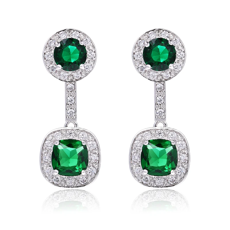

HSIC Luxury Green crystal Drop Square Earrings for Women Micro clear CZ store white gold color Jewelry Christmas Gifts HC10150