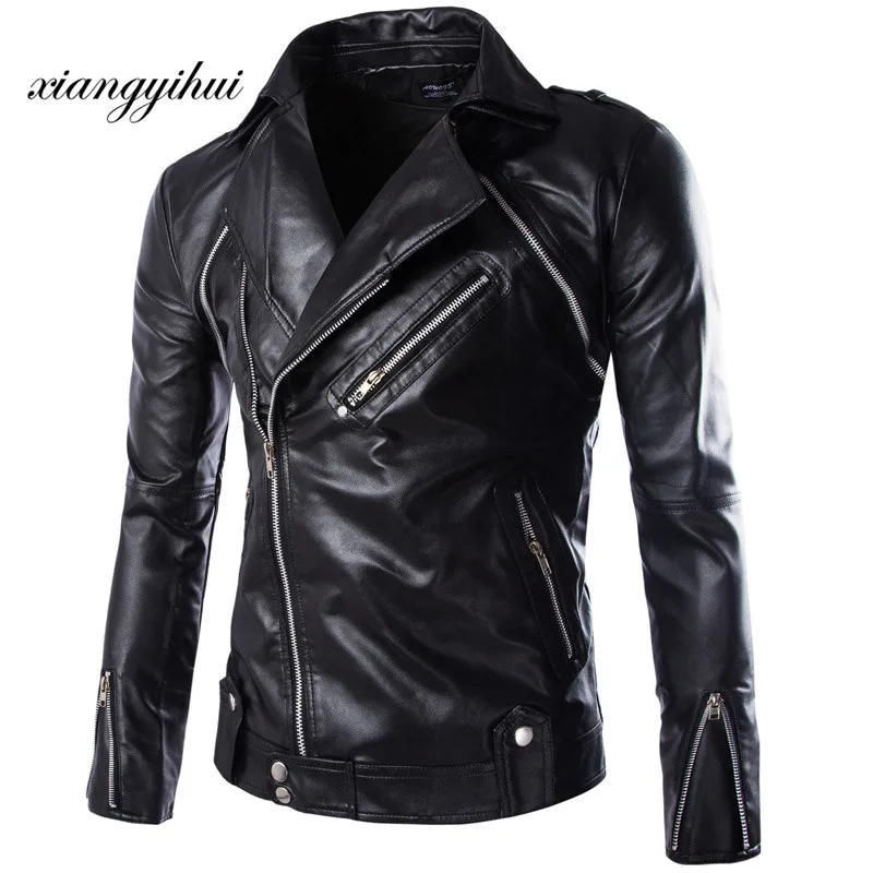 Removable sleeve men fashion Zipper decoration Faux Leather