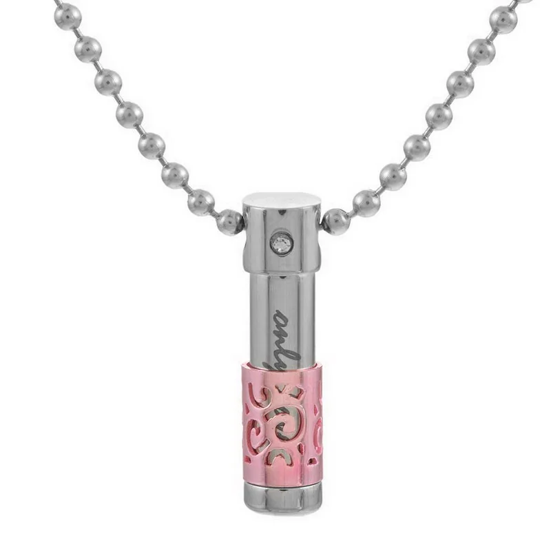 Полый из кремации урна ожерелье кулон 316L нержавеющая сталь «только любовь» ожерелье бутылка золы мемориальные украшения - Окраска металла: 27mmx7mm pink