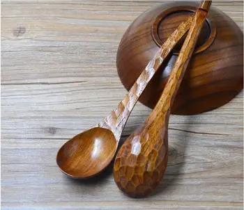 

HOT Bent handle soup spoon natural Log Hand carving Japanese wood spoon HT14