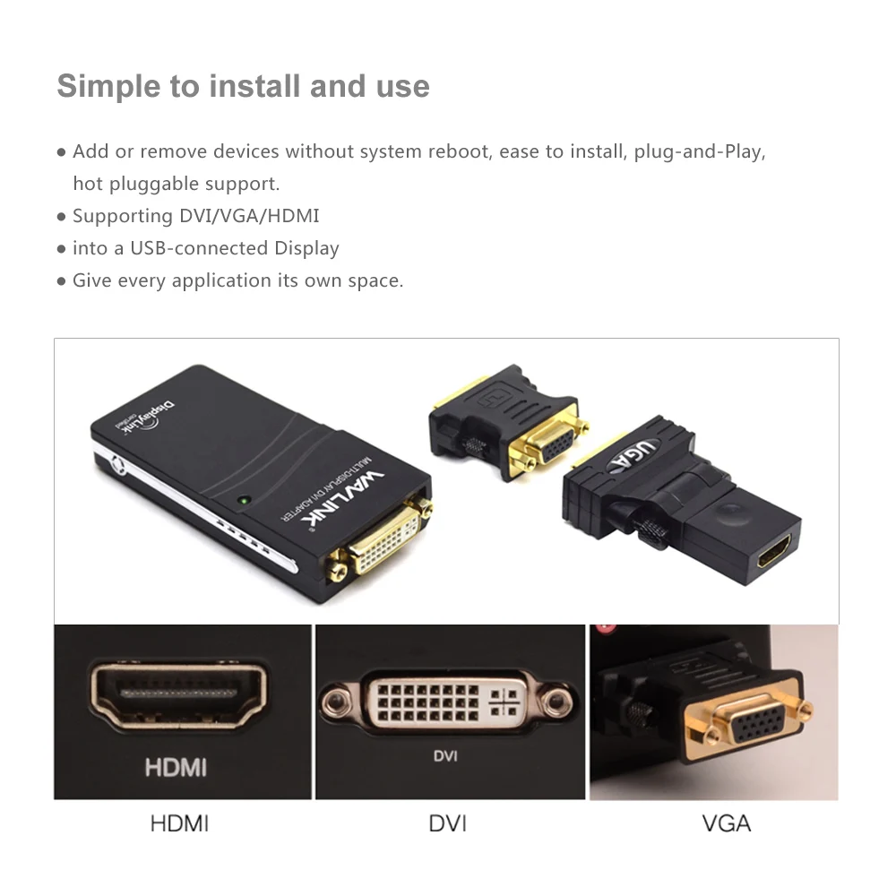 Wavlink USB 2.0 to DVI/VGA/HDMI Video Graphics Display Adapter (HDTV CRT LCD Projector) displaylink