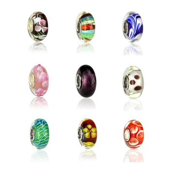 

Free shipping clearance sale low price High quality large hole European lampwork glass beads mixed 20 color design200pcs