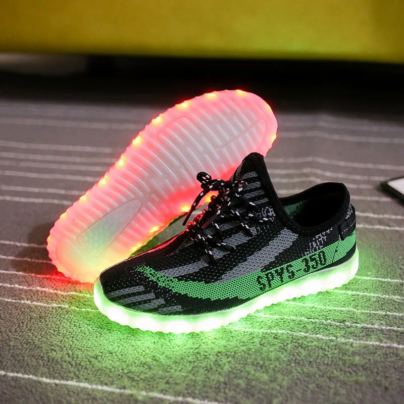 BABAYA USB Charge Children Glowing Sneakers Breathable Mesh Boys Girls Luminous Sneakers Slip-on Kids Led Light Shoes Loafers