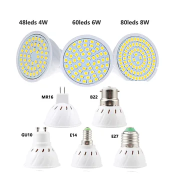

Hot LED GU10/E27/MR16 Spotlight Bulb 220V SMD2835 Base LED bombillas Bulb Lamp 48/60/80 leds 4W 6W 8W Plastic Lamp Cup bulbs