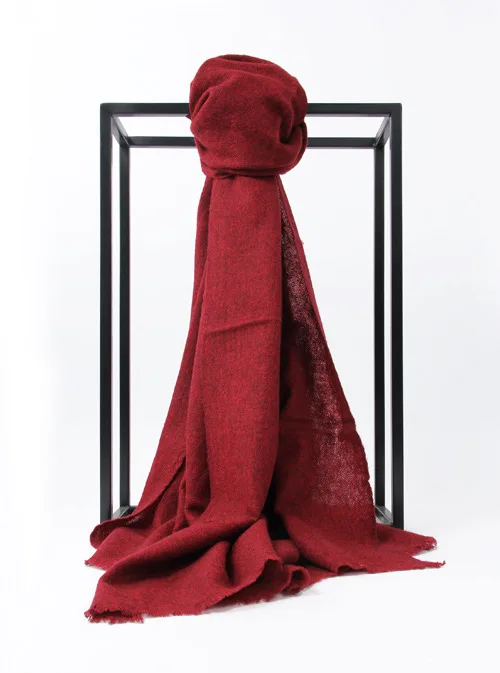 Шерсть яка сплошной цвет Женская мода бутик большие шарфы шаль пашмины оливковый зеленый 70x190 см - Цвет: wine red
