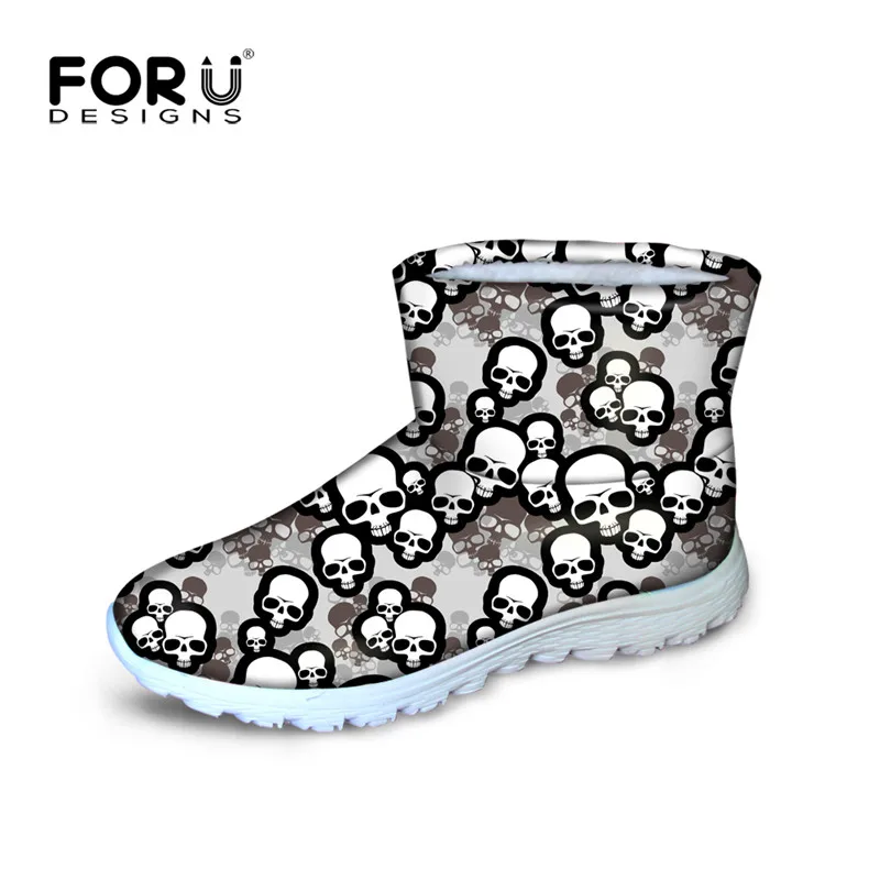 

FORUDESIGNS Cool Skull Printed Punk Winter Woman Boots Botines Mujer 2018 Casual Women's Snow Boots Girls Flats Zapatos de Mujer