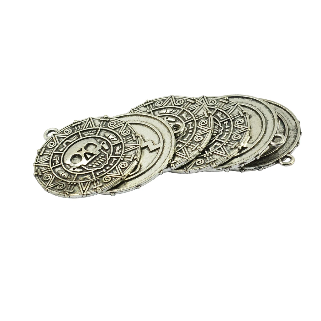 6 Pieces Caribbean Movies Cursed Aztec Coin Medallion Skull Necklace Pendant DIY Jewelry Making