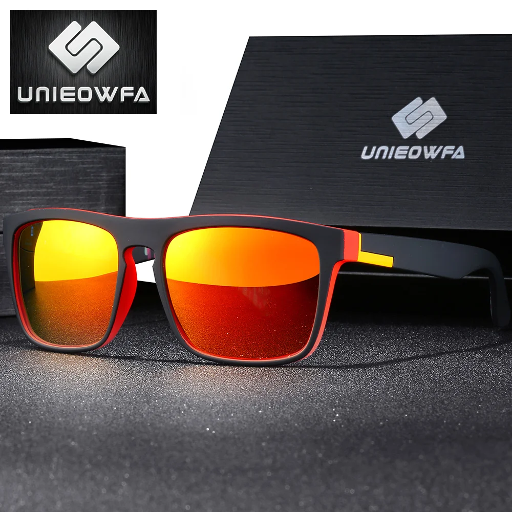 

UNIEOWFA Male Square Orange Sunglasses Men Polarized UV400 Goggle Shades for Men Driving Polaroid Sun Glasses For Men Fishing