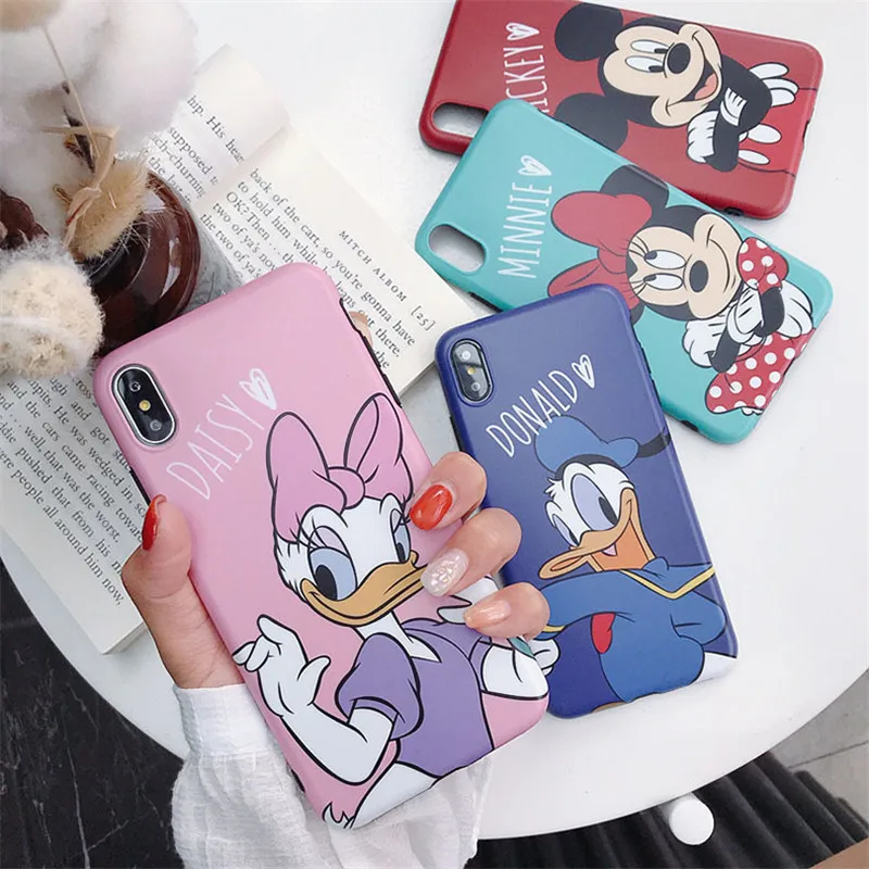 

JAMULAR Cute Cartoon Daisy Donld Phone Case For iPhone 6 6s XS MAX XR X 7 8 Plus Mickey Minnie Soft IMD Back Cover For iPhone X