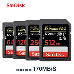 Новый SanDisk SD карта Extreme Pro 170 МБ/с. SDHC/SDXC карты памяти 32 Гб 64 Гб 128 ГБ 256 C10 U3 V30 UHS-I в формате 4K UHD, Камера карты