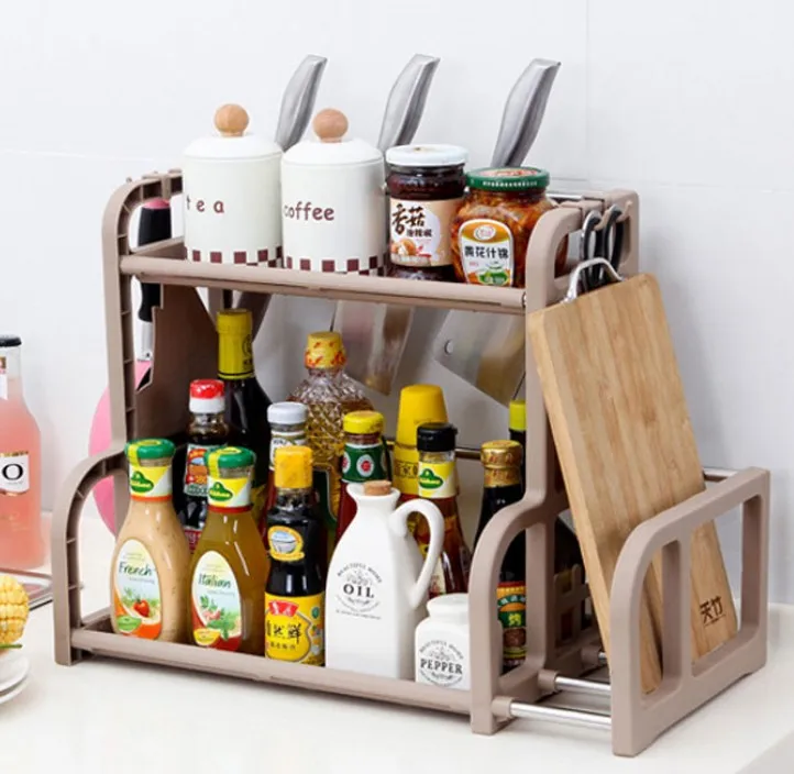 

2-Layers Kitchen Storage Shelf Plastic Chopping board Rack Flavoring Seasoning Rack Knife Kitchen Organizer Rack 51x26x38cm B511