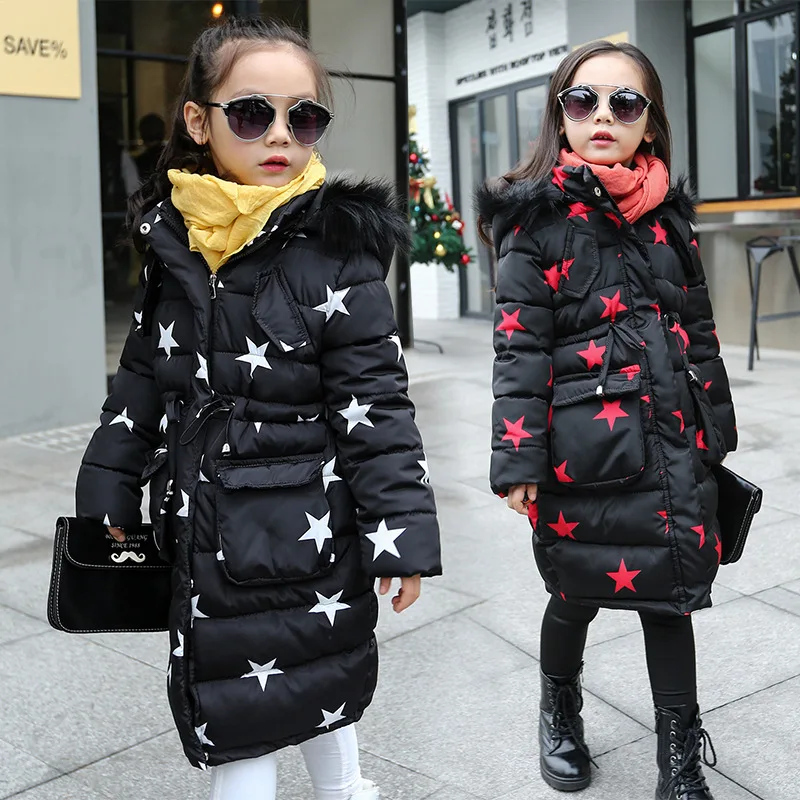

2018 Winter Hot Children's Long Thickening Cotton-Padded Clothes Coat Teenage Girls Long Wadded Jacket Kids Hooded Outerwear A51