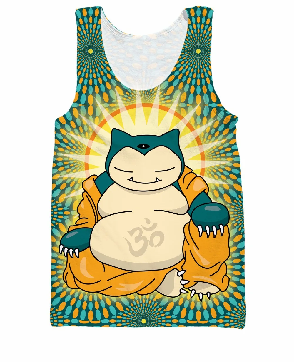 Будда Snorlax майка спальный Тип Покемон как Будды 3d печати Повседневная футболка