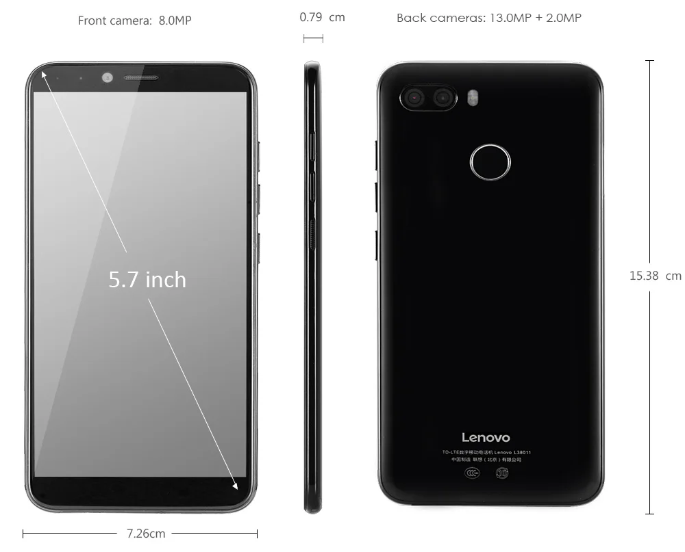 Lenovo K5 играть смартфон L38011 3 GB 32 GB 4G 5,7 ''Snapdragon MSM8937 Восьмиядерный сзади Камера 13MP + 2MP Фронтальная камера 8MP мобильных телефонов