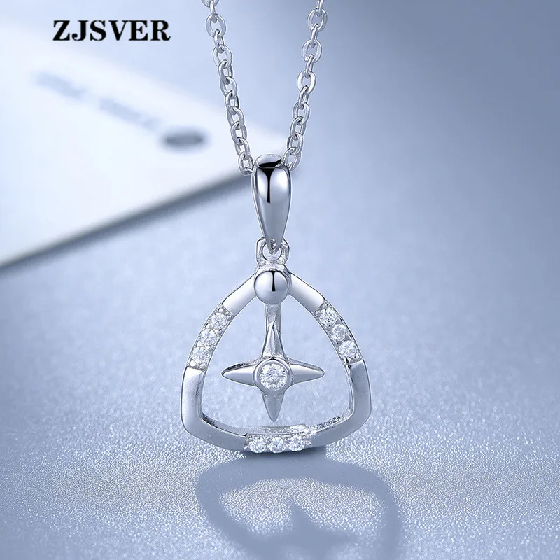 

ZJSVER Fine Jewelry 925 Sterling Silver Necklace Hollow Geometric Shape Pendant Simple Silver Clavicle Chain Women Necklace