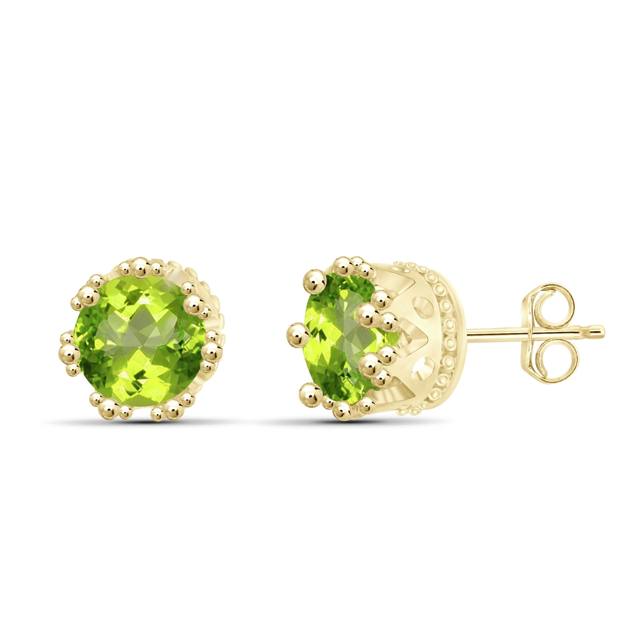 JewelonFire 2 3/4 Carat T.G.W. Peridot 14kt Gold Over Silver Crown Stud Earrings
