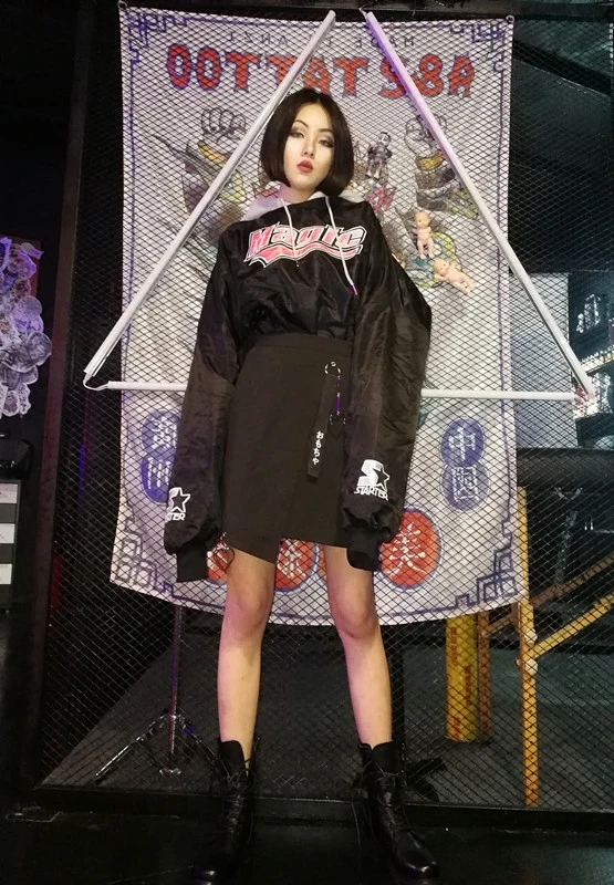Японский письмо вышивка любовь лента кольцо панк готика Высокая талия корейский Харадзюку мини-юбка каваи Сексуальная Лолита Черный