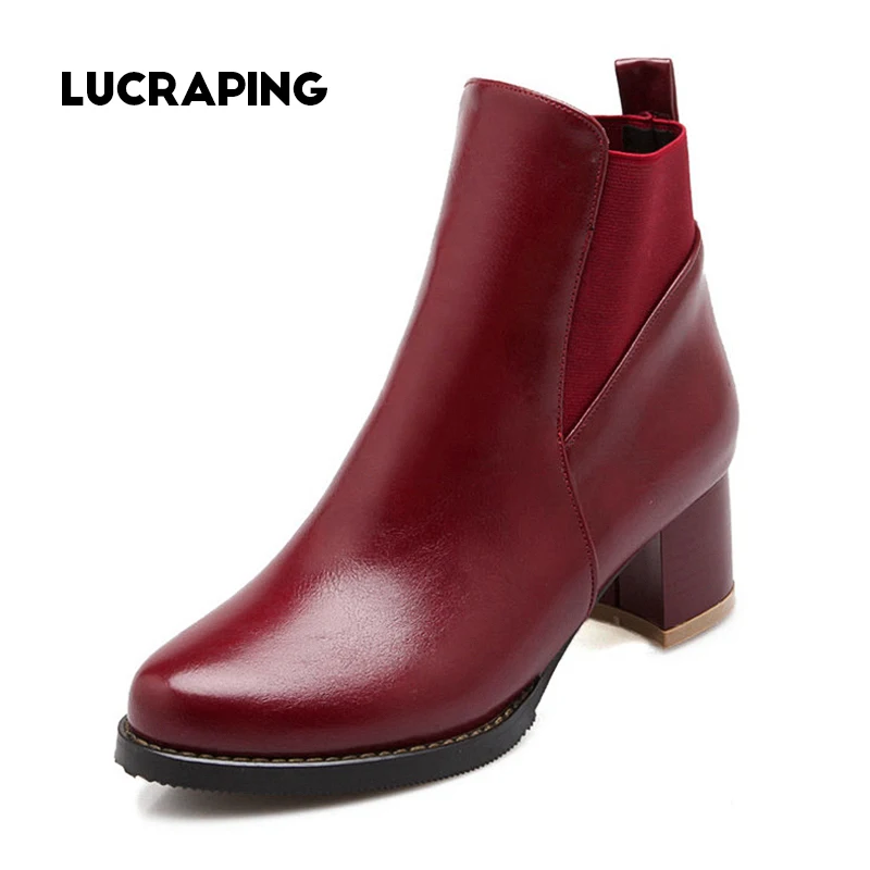 women boots 2016 new winter high heels shoes for women ladies fashion soft leather ankle booties