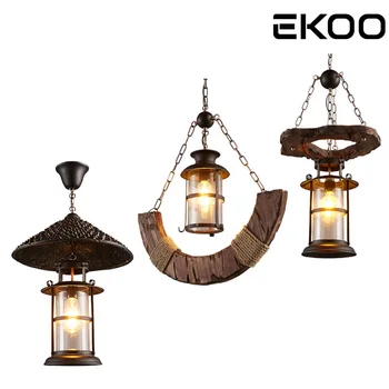 

EKOO Antique Industrial Retro Wood E27 Pendant Lights Bar Wall Lamp Fixture Wall Loft Light