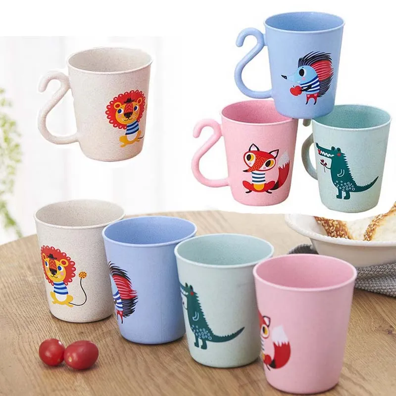 Baby Cups Bamboo Drinkware with Handle Kids Feeding Train Cups Cartoon BPA Free 