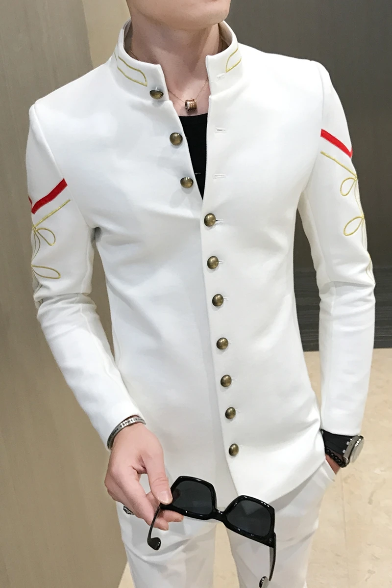 Gold Multi-button Blazer Fashion Boutique Embroidery Men's Slim Jacket Military Version Bomber men suits jackets
