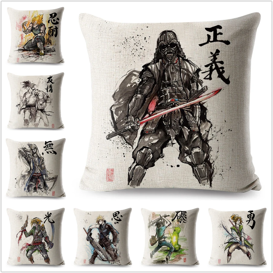 

Watercolor Star Wars Darth Vader Pillow Case Cartoon Linen 45*45 cm Dragon Ball Decorative Printed Cushion Cover for Sofa Home
