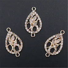 

WKOUD 6pcs Kc Golden Handmade Rhinestone Leaves Charm Fashion Bracelet Necklace DIY Metal Jewelry Alloy Connectors A1083