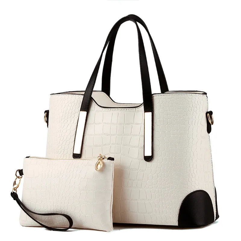 YINGPEI, женская сумка, винтажная сумка-мессенджер, сумка через плечо, женская сумка с верхней ручкой, с узором «крокодиловая кожа», композитная сумка, кошелек, кожаный кошелек - Цвет: Бежевый