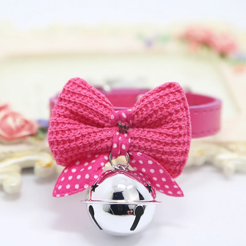 prativerdi Cute Pet Adjustable Dog Collars with Bowknot and Bells Necklace PU Collar For Christmas Dogs Cat pet shop Accessories7