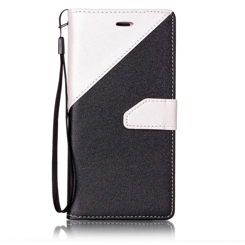 

For Huawei P9 Lite Leather Case Frosted Two-color Stitching Black And White Wallet Flip Case For Huawei P9Lite Silicone Cover