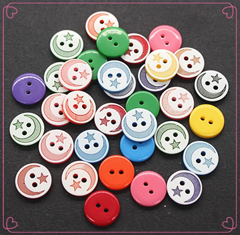 50pcs-Mix-colors-Cute-Moon-and-Star-Round-Plastic-Button-2-holes-DIY ...