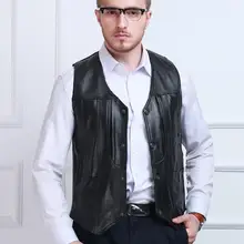 M-5XL! Мужской кожаный жилет Мужская овечья кожа больше карман для прессы кожаный жилет 4XL 5XL мужской жилет