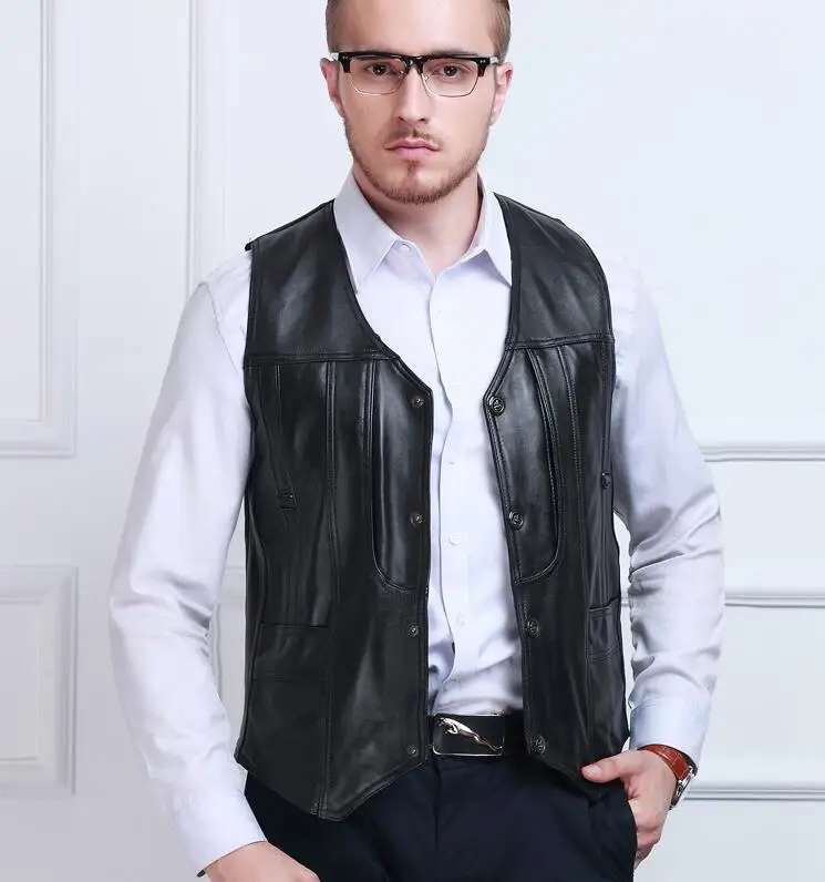 Buy M 5XL ! Men's Leather Vest Men's Sheepskin More