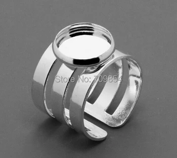 

100pcs/lot silver tone 12mm pad three loops ring base jewelry findings