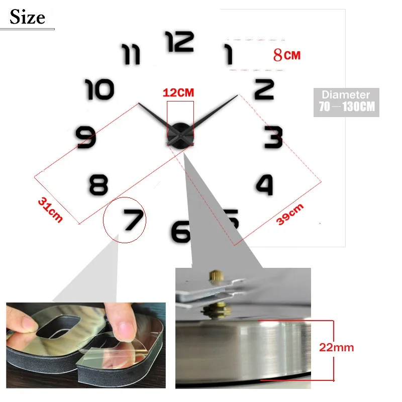 Большие часы настенные часы horloge 3d diy акриловые зеркальные наклейки украшение дома гостиная кварцевые иглы